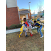 Boys playing football attempting to pull each others flags